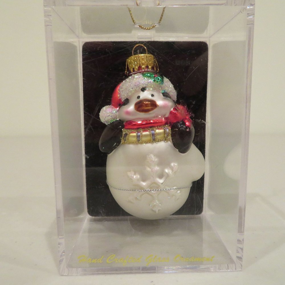 Christmas Penguin Glass Ornament 3in Handcrafted Gift Box Keepsake